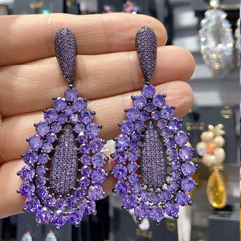 THREE GRACES AMETHYST LOOK LUXURY RHODIUM PLATED EARRINGS