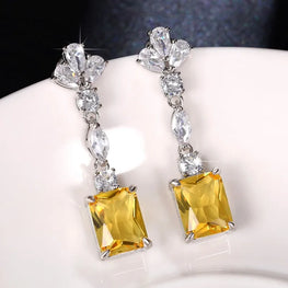 ZIRCON STONES HIGHLY FINISHED RHODIUM PLATED ART NOVEAU LUXURY EARRINGS