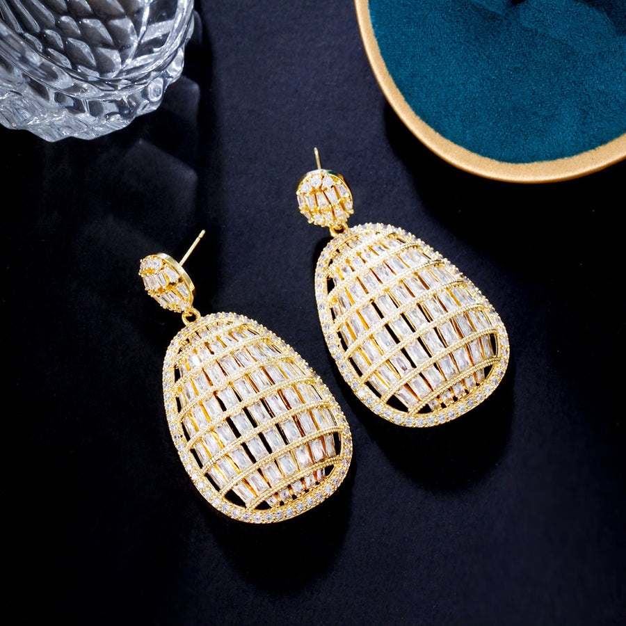 ZIRCON STONES HIGHLY FINISHED GOLD PLATED ART NOVEAU LUXURY EARRINGS