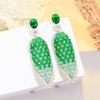 ZIRCON STONES HIGHLY FINISHED RHODIUM PLATED ART NOVEAU LUXURY EARRINGS