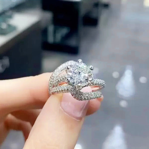 Luxury three piece ring set rhodium plated diamond cut gift set for her