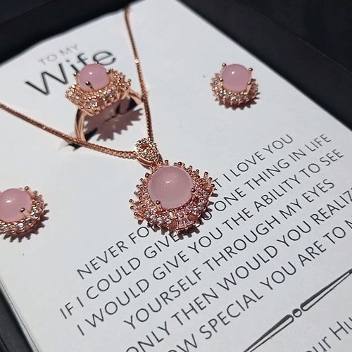 MOON STONE LOOK LUXURY QUALITY EXCLUSIVE PENDANT CHAIN EARRINGS AND RING SET