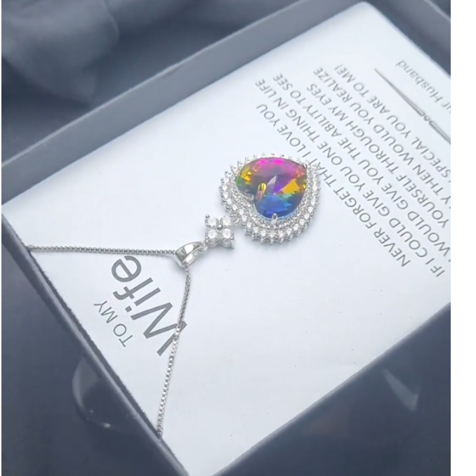 Luxury rainbow look exclusive pendant with chain and free box packaging