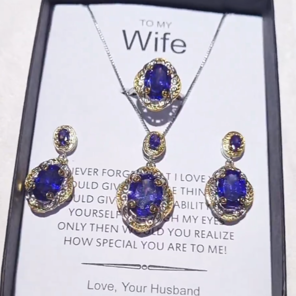 LUXURY AMETHYST MIX PENDANT CHAIN, EARRINGS AND RING SET BOX PACKED