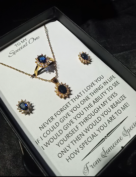 Exclusive luxury quality gold look sapphire set with special box packaging