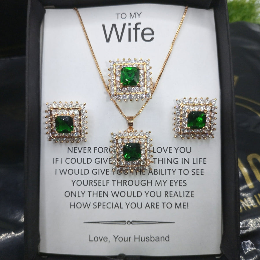 EMERALD GOLD LOOK LUXURY SET WITH EXCLUSIVE BOX PACKING