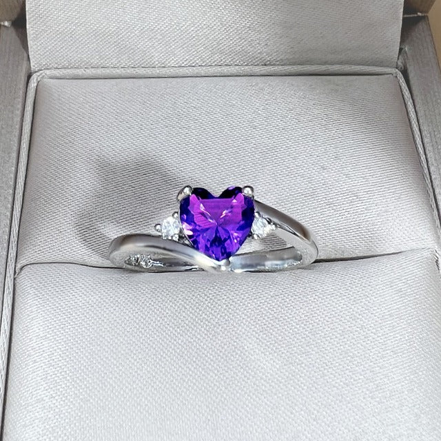 Purple heart diamond look ring zircon adjustable