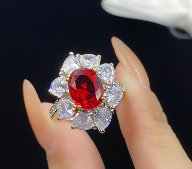 Ruby diamond cut luxury zircon ring adjustable