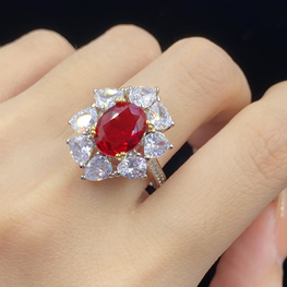 Ruby diamond cut luxury zircon ring adjustable