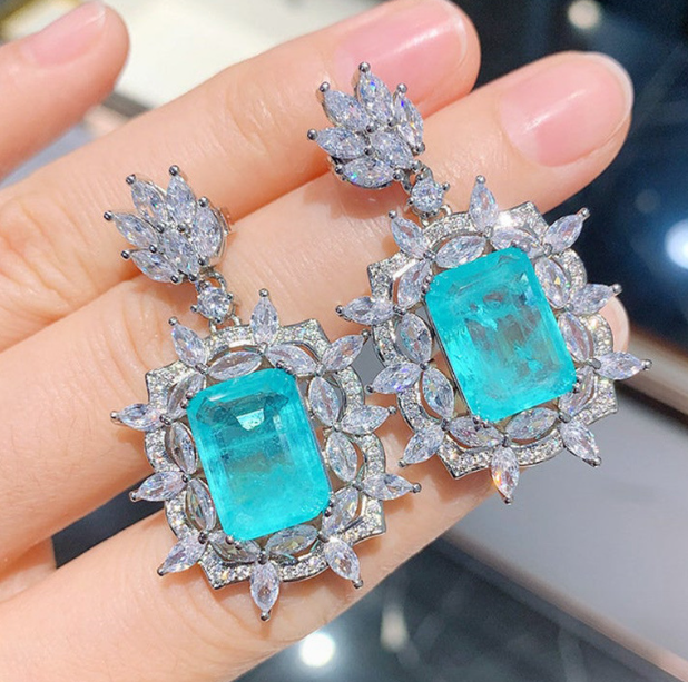 ZIRCON STONES HIGHLY FINISHED RHODIUM PLATED ART NOVEAU LUXURY EARRINGS