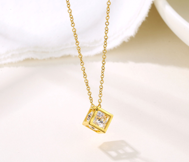 Rubik Gold look exclusive pendant with chain exclusive free box packaging