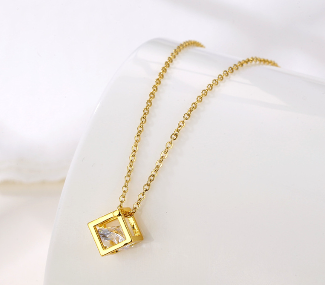 Rubik Gold look exclusive pendant with chain exclusive free box packaging