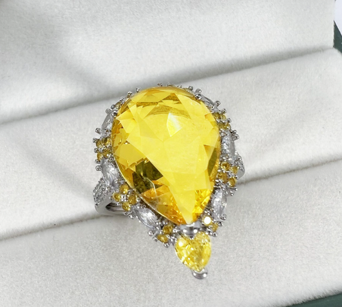 Luxury quality platinum plated zircon ring adjustable