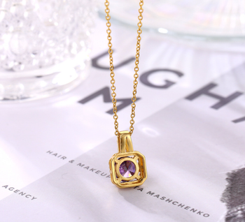 Amethyst gold look exclusive pendant with free box packaging