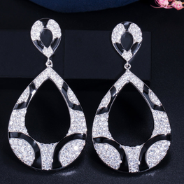 ZIRCON STONES HIGHLY FINISHED RHODIUM PLATED ART NOVEAU LUXURY EARRINGS
