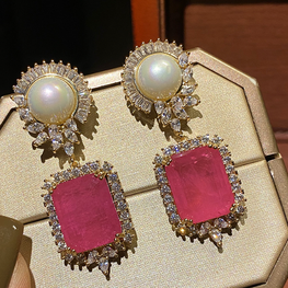 ZIRCON STONES HIGHLY FINISHED ART NOVEAU LUXURY EARRINGS