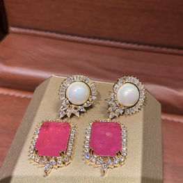 ZIRCON STONES HIGHLY FINISHED ART NOVEAU LUXURY EARRINGS