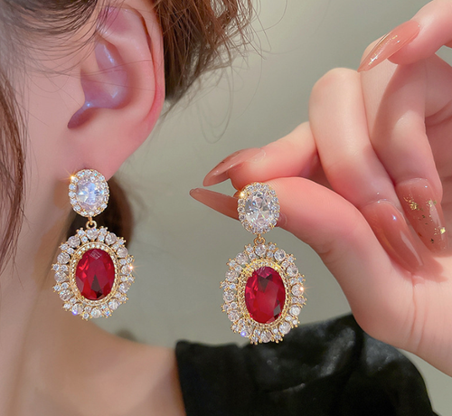 ZIRCON STONES HIGHLY FINISHED GOLD PLATED ART NOVEAU LUXURY EARRINGS