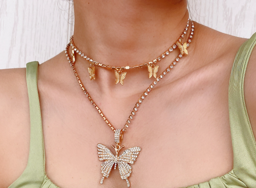 Gold theme butterfly choker set luxury finishing exclusive gift set