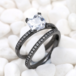 Luxury quality black gun plated zircon ring set of 2