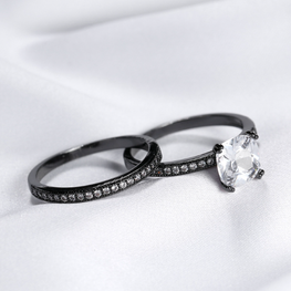 Luxury quality black gun plated zircon ring set of 2