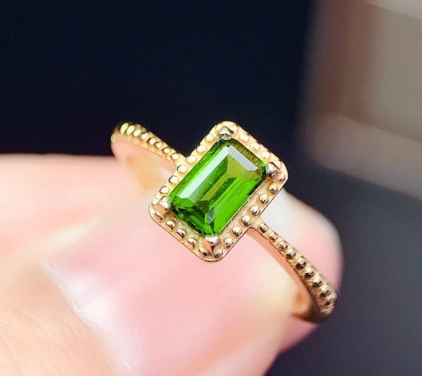 emerald look gold plated zircon ring adjustable