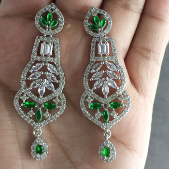 EMERALD LOOK LUXURY RHODIUM PLATED ZIRCON EARRINGS