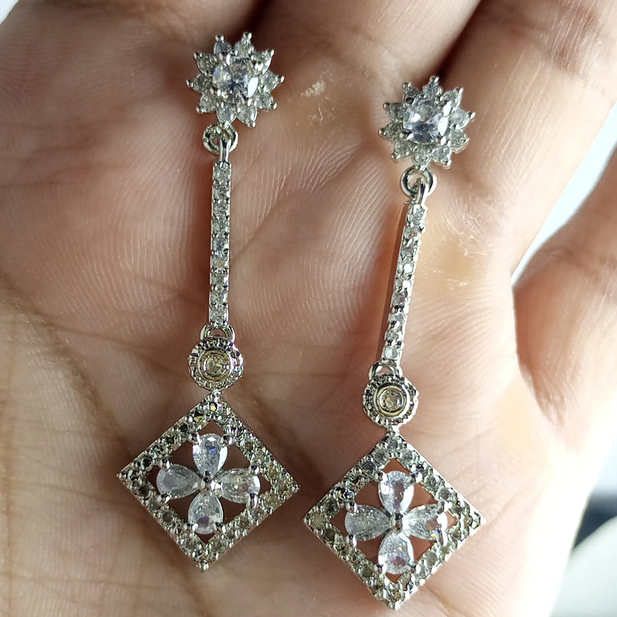 RHODIUM PLATED LUXURY WEAR ZIRCON EARRINGS