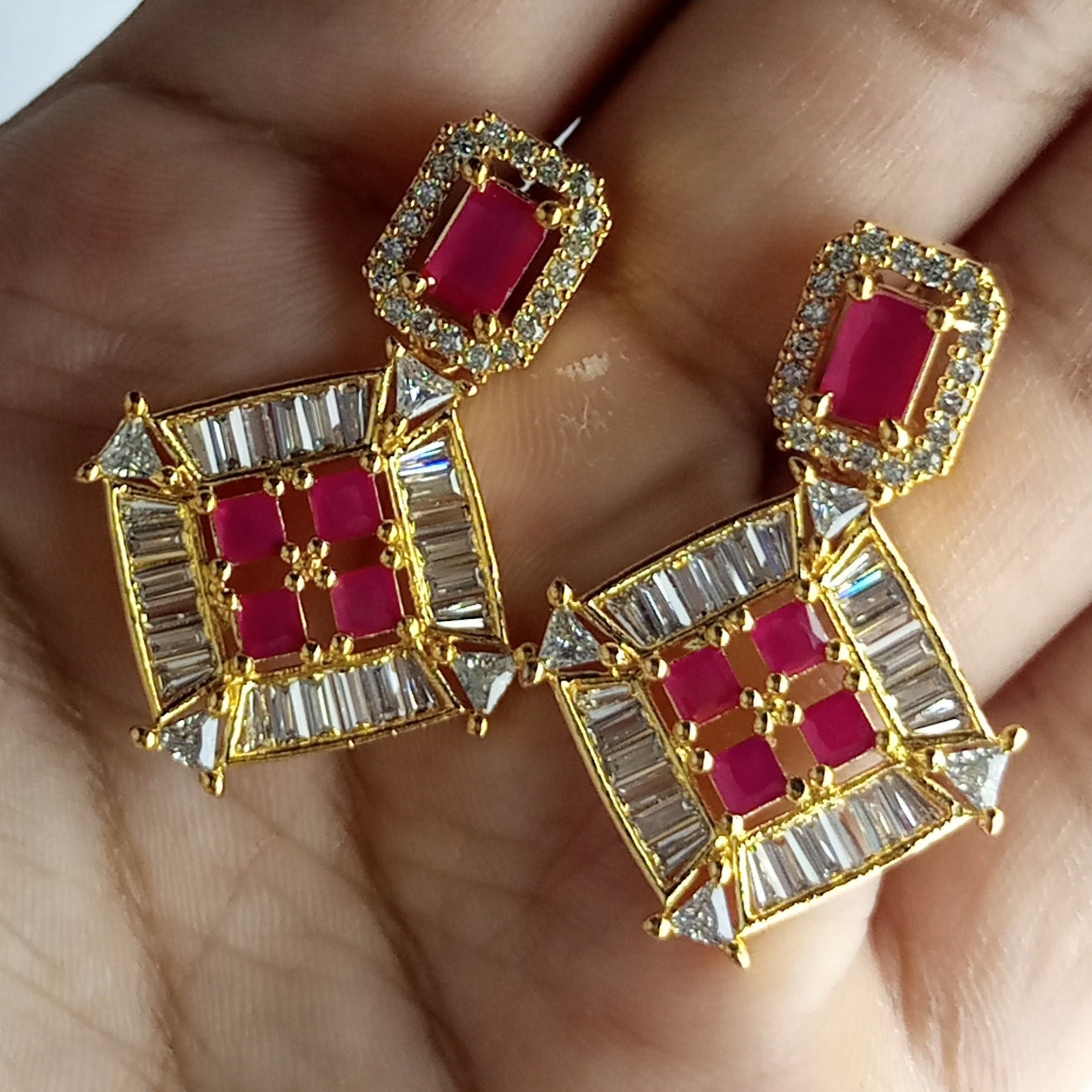 RUBY LOOK LUXURY ZIRCON GOLD PLATED EARRINGS