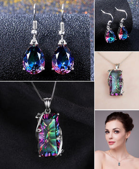HIGH QUALITY LUXURY WEAR PLATINUM PLATED ZIRCON PENDANT CHAIN NECKLACE  AND EARRINGS!