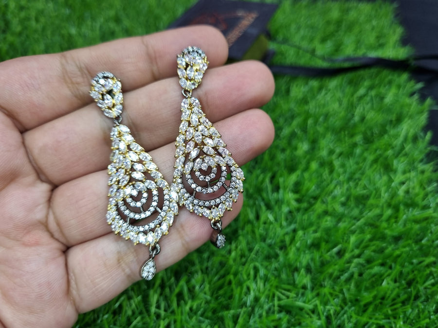 Oxidised look luxury ethnic wear zircon earrings