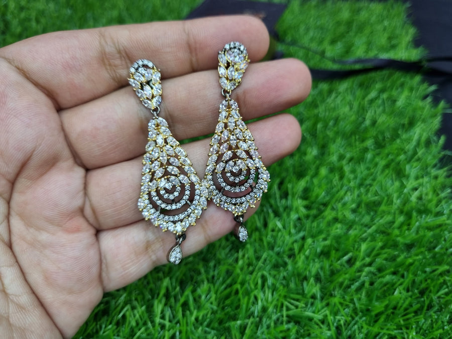 Oxidised look luxury ethnic wear zircon earrings