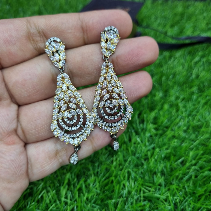 Oxidised look luxury ethnic wear zircon earrings