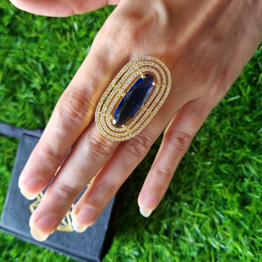 Sapphire Look luxury american diamond zircon ring adjustable