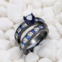 Luxury quality black gun plated zircon ring set of 2