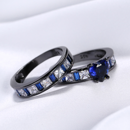 Luxury quality black gun plated zircon ring set of 2