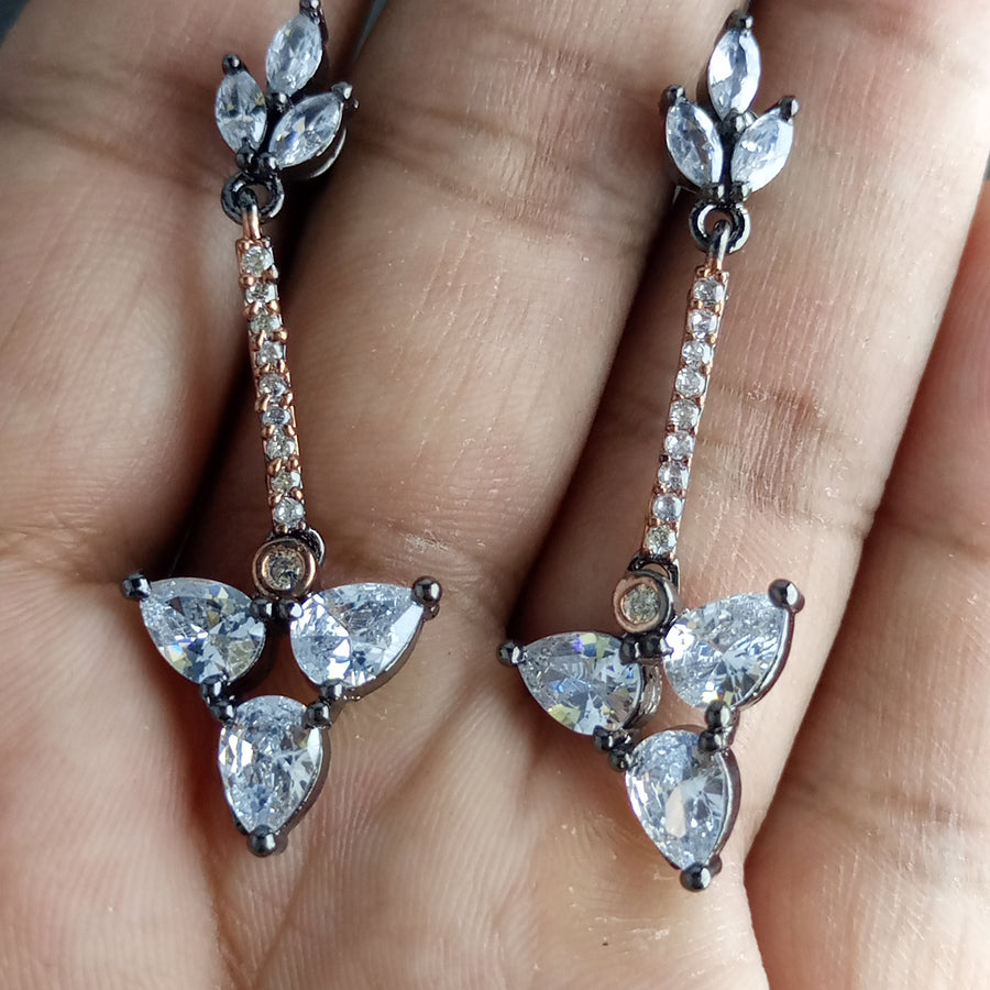 BLACK GUN PLATED LUXURY ZIRCON EARRINGS