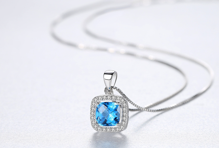 Aquamarine Drop Original 925 silver pendant with chain