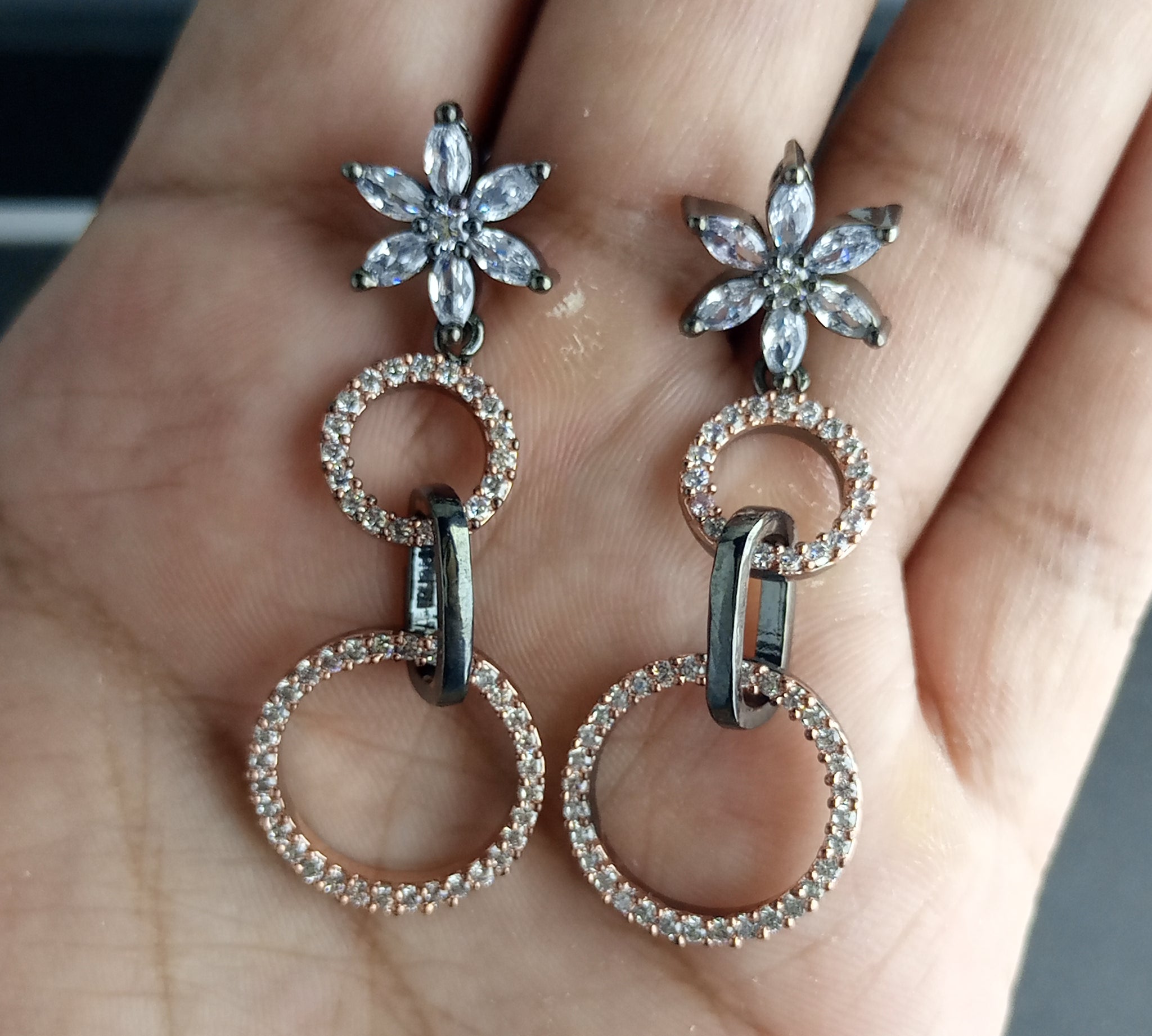 BLACK GUN PLATED LUXURY ZIRCON EARRINGS