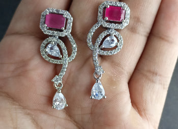 RHODIUM PLATED LUXURY ZIRCON EARRINGS