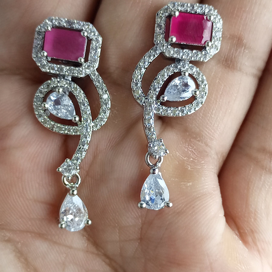 RHODIUM PLATED LUXURY ZIRCON EARRINGS