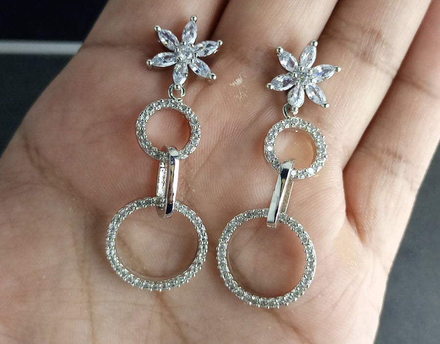 RHODIUM PLATED LUXURY ZIRCON EARRINGS