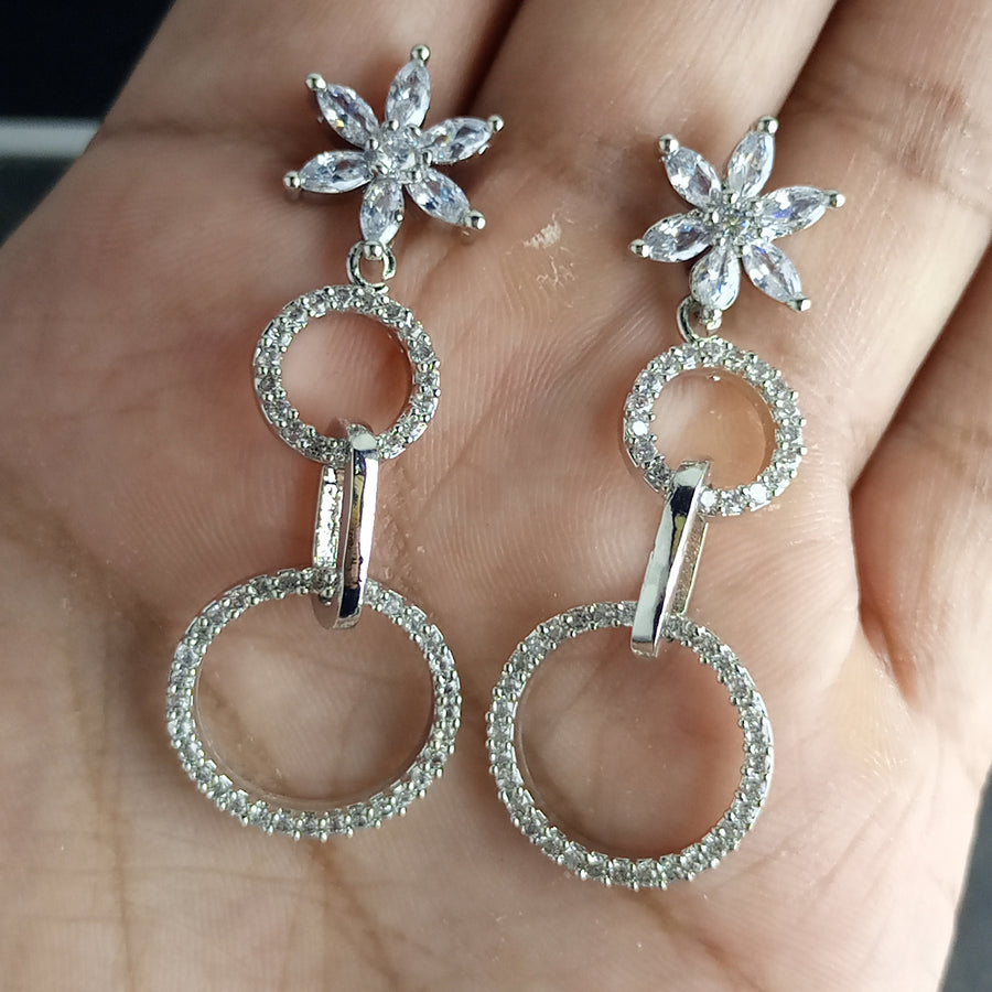 RHODIUM PLATED LUXURY ZIRCON EARRINGS