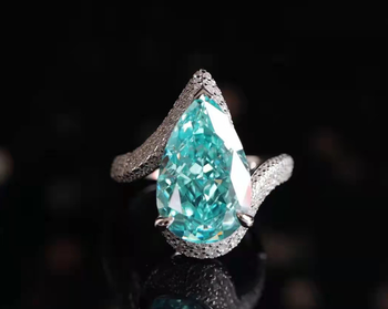 Green teardrop platinum plated luxury zircon ring adjustable
