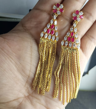 RUBY LOOK GOLD PLATED LUXURY ZIRCON EARRINGS