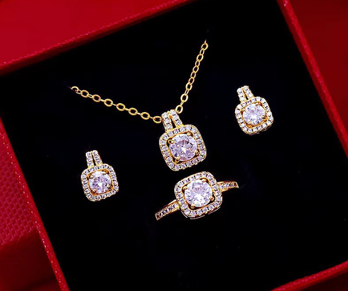 Golden Dreams  luxury pendant chain earrings and ring set
