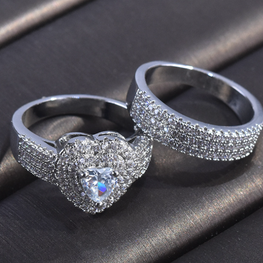 high quality platinum plated zircon ring set