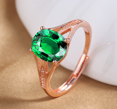 Emerald Rosegold plated luxury zircon adjustable ring