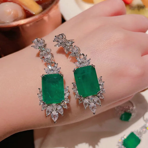 SAGE SPARKLE LUXURY WEAR RHODIUM PLATED ZIRCON EARRINGS
