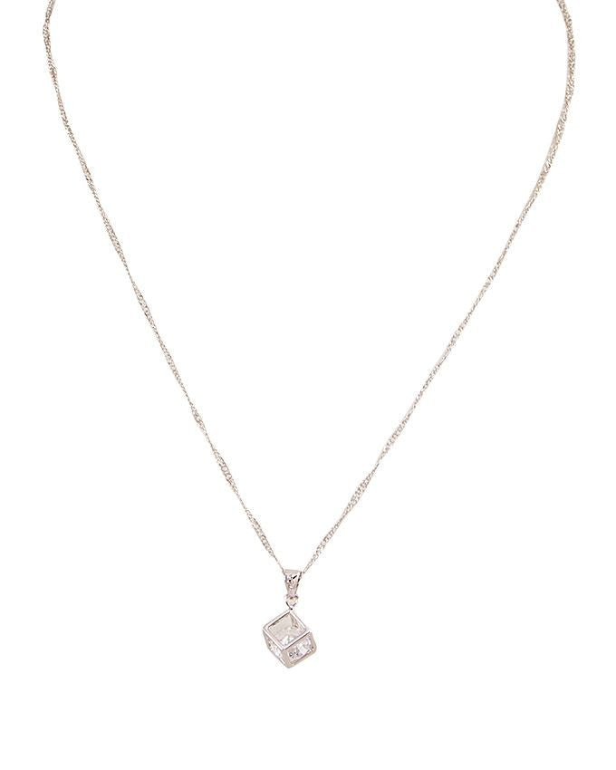 zircon silver plated square pendant necklace - Lexception